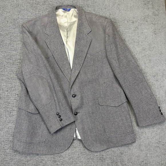 Pendleton Western Blazer Mens 50 Gray Wool Herringbone Sport Coat Elbow Patch - Picture 1 of 13